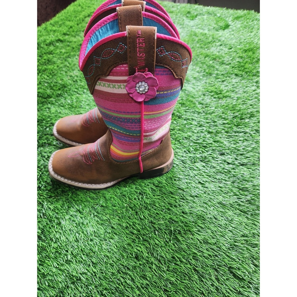 Twister Boots Girls Size 11 Multicolor Striped Western Cowgirl Rhinestone Flower